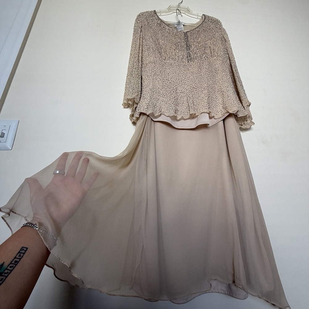 Vintage Laurence Kogan 3 pc silk set beaded flowy blouse skirt 16W fairy grunge